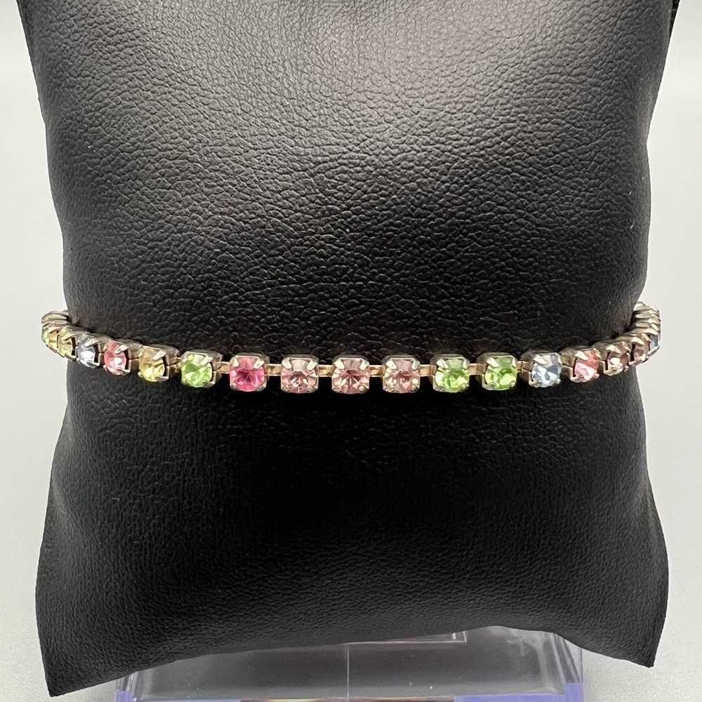Multicolor Rhinestone Tennis Style Bracelet, 7 inches